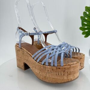 Aquatalia Elene Sandals Women's 10 Blue Leather Platform Cork Slingback Chunky
